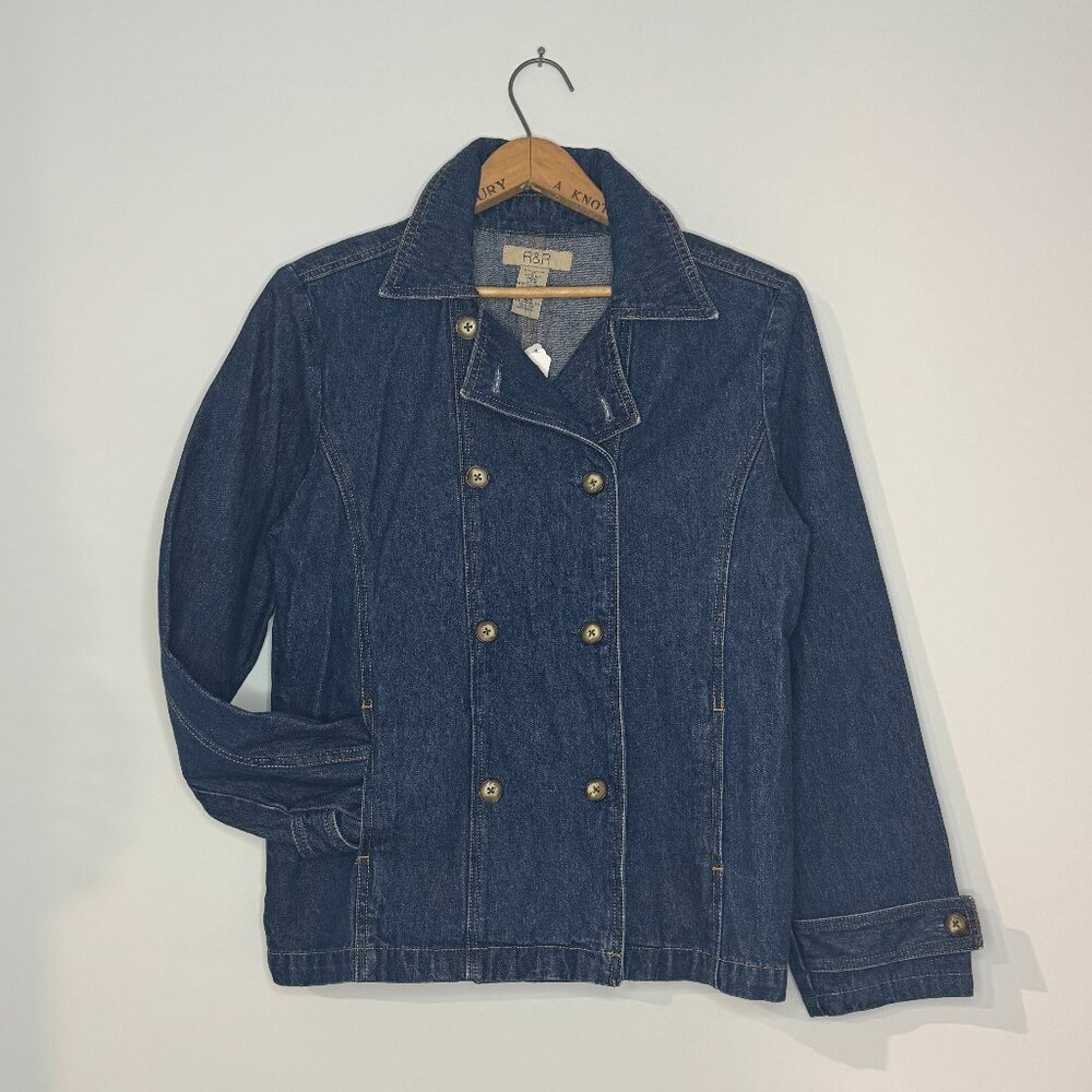 Vtg 90s R&R double breasted dark blue denim chore jacket / sz M
